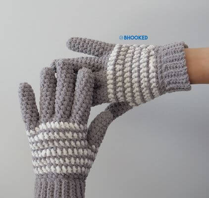 Cozy Striped Free Crochet Gloves Pattern by B Hooked Crochet