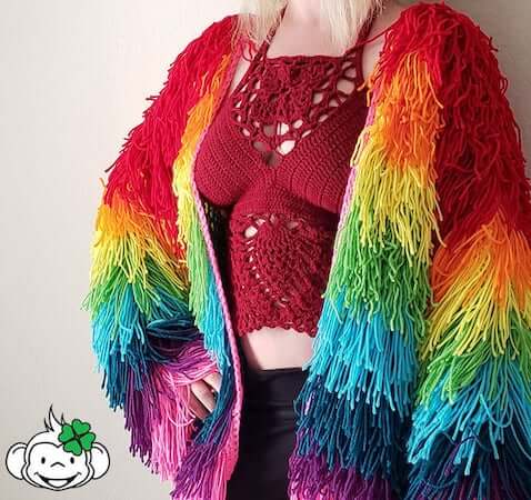 Crochet Rainbow Fringe Festival Jacket Pattern by Mokie See Mokie Do
