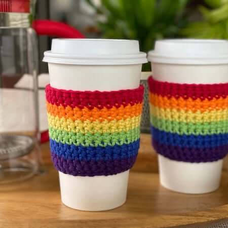 Crochet Rainbow Mug Cozy Pattern by Hooked By Angel
