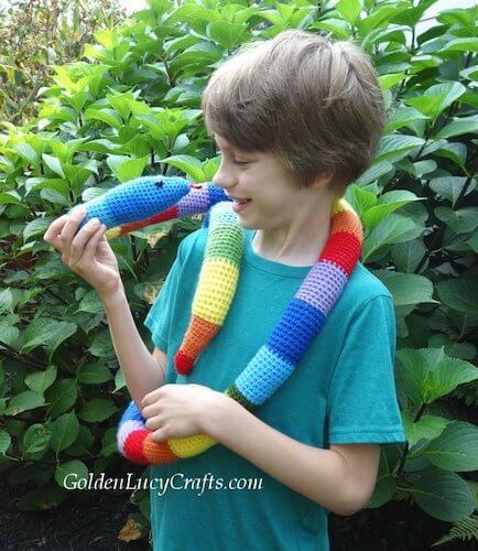 Crochet Rainbow Snake Pattern by Golden Lucy Crafts