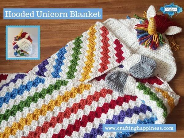 Rainbow Unicorn Blanket Crochet Pattern by Crafting Happiness