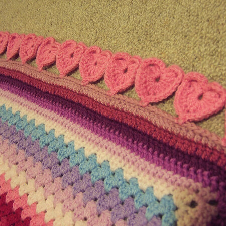 Line Of Hearts Crochet Blanket Edging Pattern by Jay Greengrass