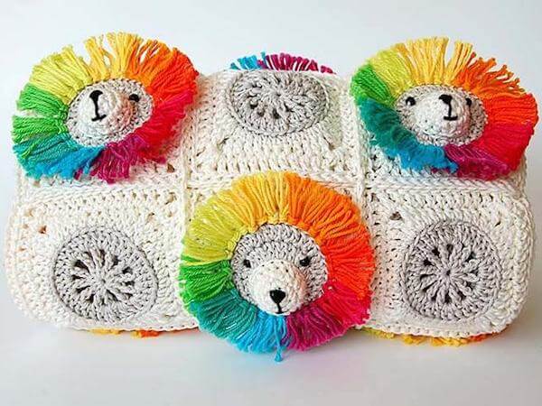 Lion Rainbow Baby Blanket Crochet Pattern by Dada's Place