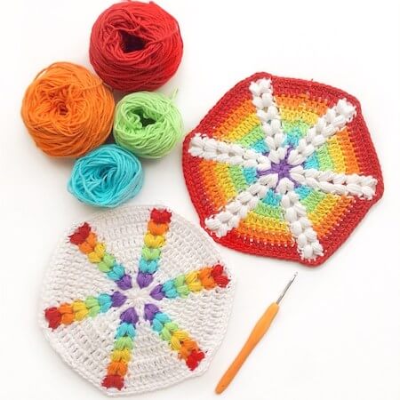 Rainbow Puff Hexagon Crochet Pattern by Crafty CC