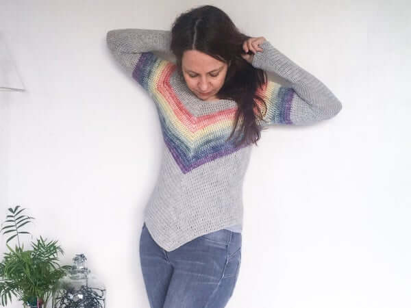 Rainbow  Crochet Smiles Sweater Pattern by Dora Does