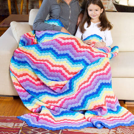 Rainbow Waves Throw Crochet Pattern by Red Heart