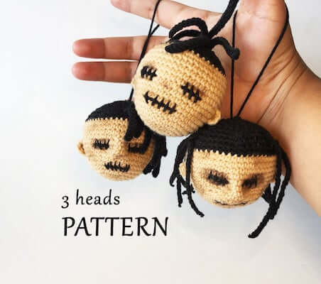 Shrunken Heads For Halloween Amigurumi Pattern by Funny Freaky Toys