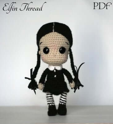 Wednesday Addams Amigurumi Pattern by Elfin Thread