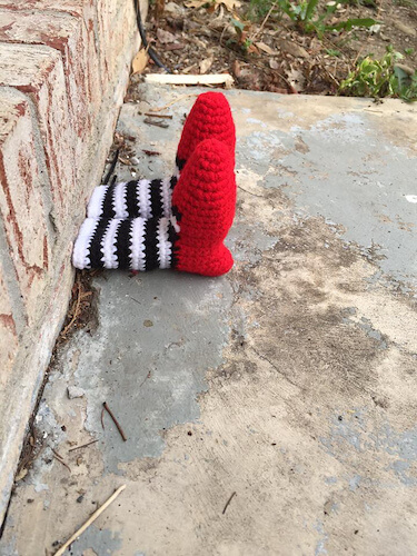  26. Witch Leg Yarn Bomb Crochet Pattern by Rayna Noel