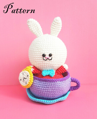 Alice in Wonderland White Rabbit & Tea Cup Crochet Pattern by OctopusCart