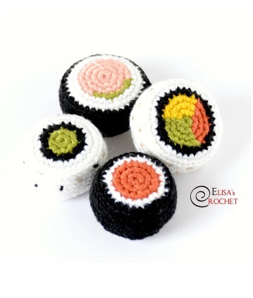 Amigurumi Sushi Rolls Free Crochet Pattern from Elisa’s Crochet