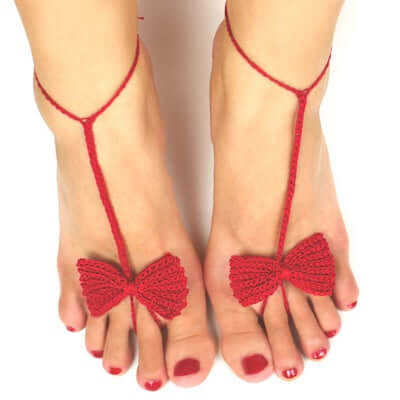 Bow Tie Barefoot Sandals Crochet Pattern by Crochet Spot Patterns