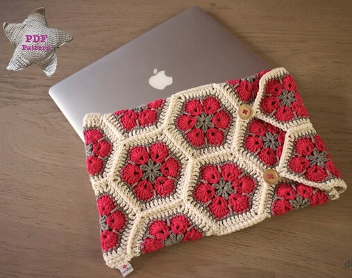 Crochet African Flower Laptop Cover Pattern by Dimfies