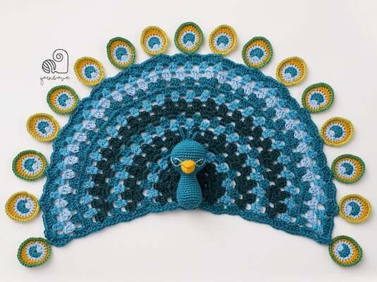 Crochet Peacock Lovey Pattern by Yarn Wave Shop