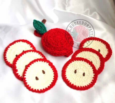 Crochet Sliced Apple Coaster Pattern by Hookedo Patterns