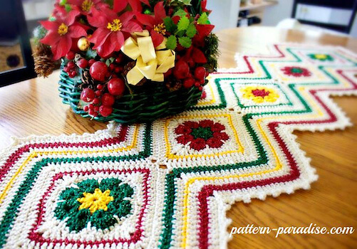 Joyful Flowers Table Runner Crochet Pattern by The Pattern Paradise
