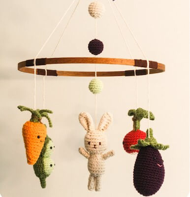 Little Veggie Baby Mobile Crochet Pattern by Kendra Kat