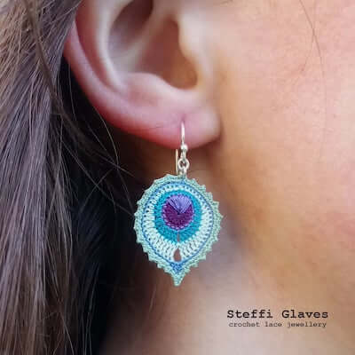 Peacock Feather Earring Crochet Pattern by Steffi Glaves