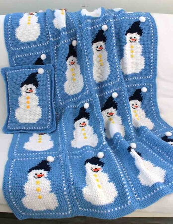 Snowman Afghan Pillow Crochet Pattern by Maggiescrochet