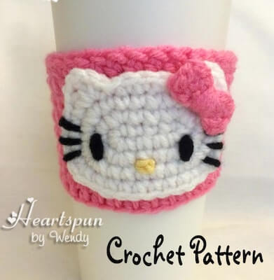Hello Kitty Cup Cozy Crochet Pattern by Heartspun By Wendy