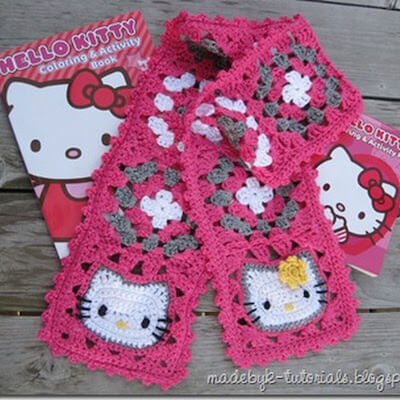 Granny Square Scarf Hello Kitty Crochet Pattern by Made By K