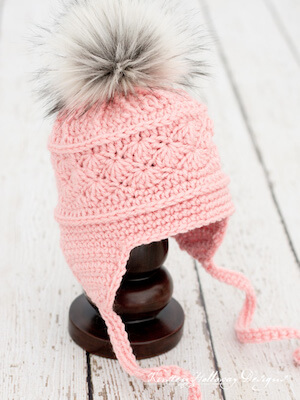 La Vie en Rose Ear flap Crochet Hat Free Pattern by Kirsten Holloway Designs