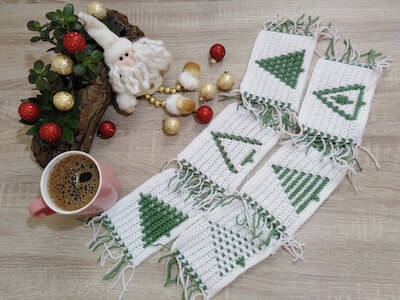Mosaic Crochet Christmas Mug Rugs Crochet Pattern by Beba Blanket Designs