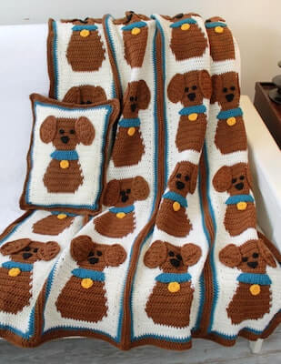 Puppy Love Dog Blanket Crochet Pattern by Maggie's Crochet