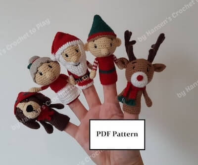 Santa's Family Finger Puppets Crochet Pattern by Hansen's Crochet To Play