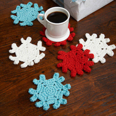 Snowflake Mug Rug Coasters Crochet Pattern by Red Heart