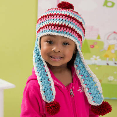 Snowy Earflap Hat Crochet Pattern by Red Heart