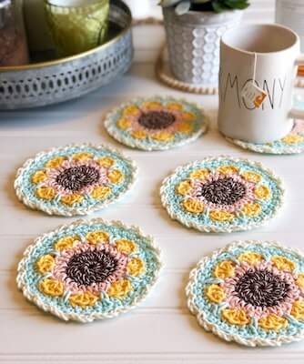 Sunflower Mug Rug Crochet Pattern by Simply Eilene