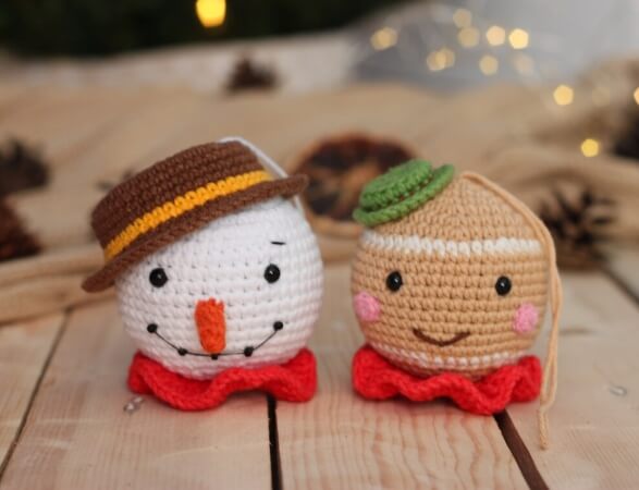 Christmas Ornament Set Snowman and Gingerbread Man Pattern by WooInMood