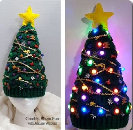 Christmas Tree Hat with Lights Crochet Pattern from CrochetSomeFun