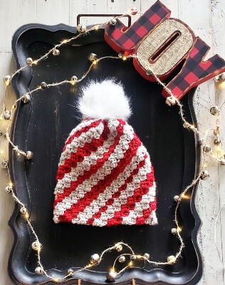 Crochet Candy Cane Stripes Beanie Pattern by CozyNorthWoods