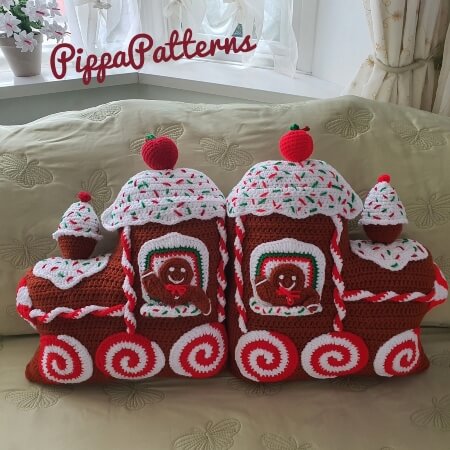 Gingerbread Train Cushion by PippaPatternsCrochet