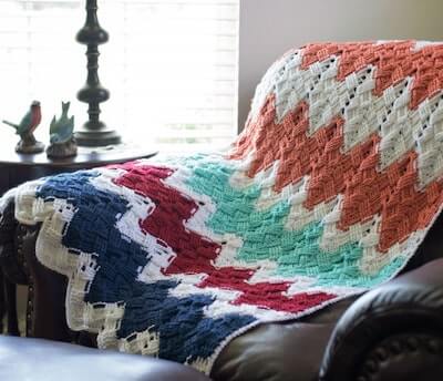 Basketweave Chevron Blanket Crochet Pattern by Crafting Friends Design