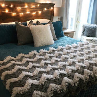 Loopy Chevron Blanket Crochet Pattern by MJ's Off The Hook Designs