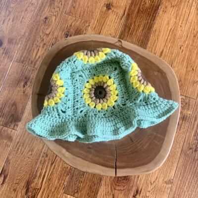 Sunflower Granny Square Bucket Hat Crochet Pattern by Promiscuousnain