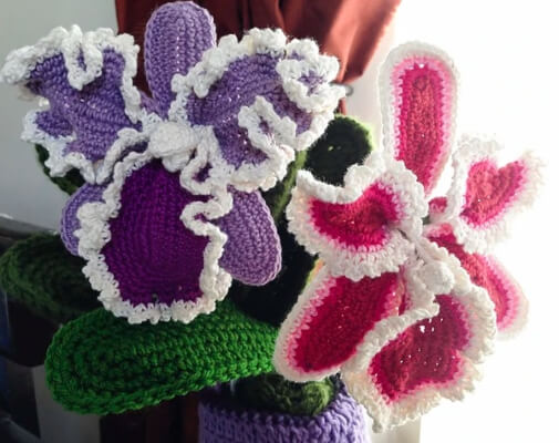 Cattleya Orchid Crochet Flower Free Pattern from Lin Wibisono