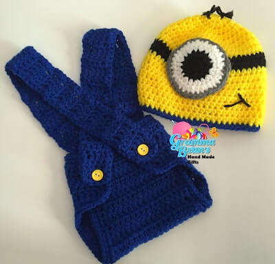 Crochet Minion Beanie And Diaper Cover Pattern by Gramma Beans