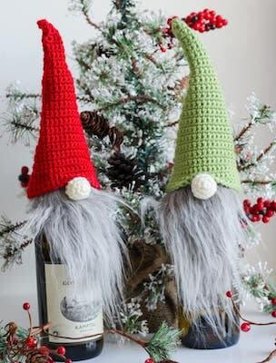 Gnome Wine Bottle Topper Crochet Pattern by Nana's Crafty Home