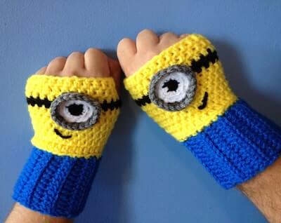 Minion Fingerless Gloves Crochet Pattern by Mon Ami Creationz
