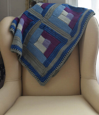 Tunisian Crochet Log Cabin Sampler Blanket Pattern by Underground Crafter