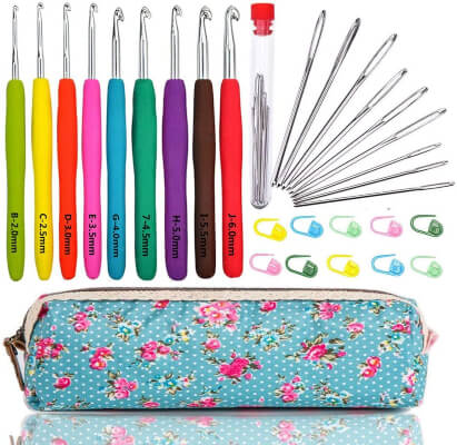 WooCrafts Large-Eye Blunt Needles Yarn Knitting Plus Crochet Hook Set with Case