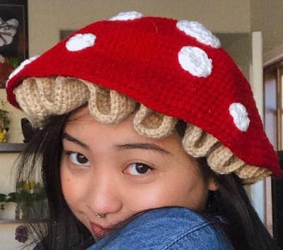Crochet Amanita Mushroom Cap Hat Pattern by Little X Human Crocheters