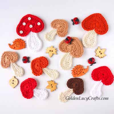 Crochet Mushroom Applique Pattern by Golden Lucy Crafts