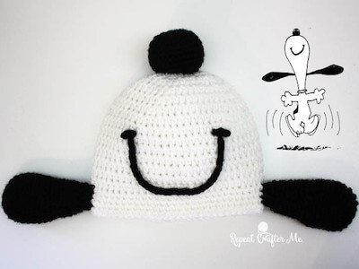 Crochet Snoopy Happy Dance Hat Pattern by Repeat Crafter Me