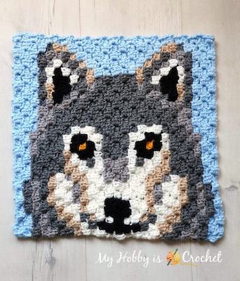 Grey Wolf C2C Square Crochet Pattern by My Hobby Is Crochet