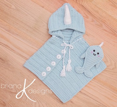 Narwhal Crochet Poncho And Buddy Pattern by Briana K Designs